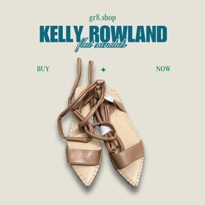 Just Fab x Kelly Rowland Flat Sandals Beige Size 7 Espadrille Style With Wraparo